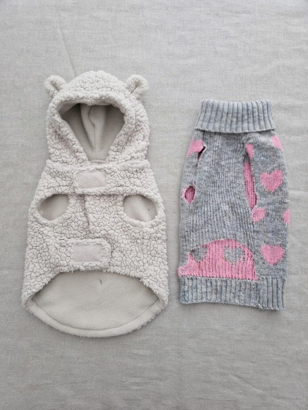 Small Dog Winter Coat & Pink Heart Sweater Set Pet Fleece Hoodie Puppy